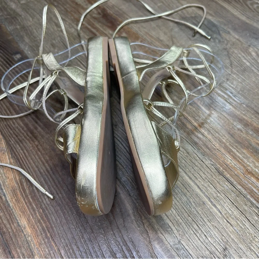 Diane Von Furstenberg Susie Metallic Gold Leather Sandal Size 9.5